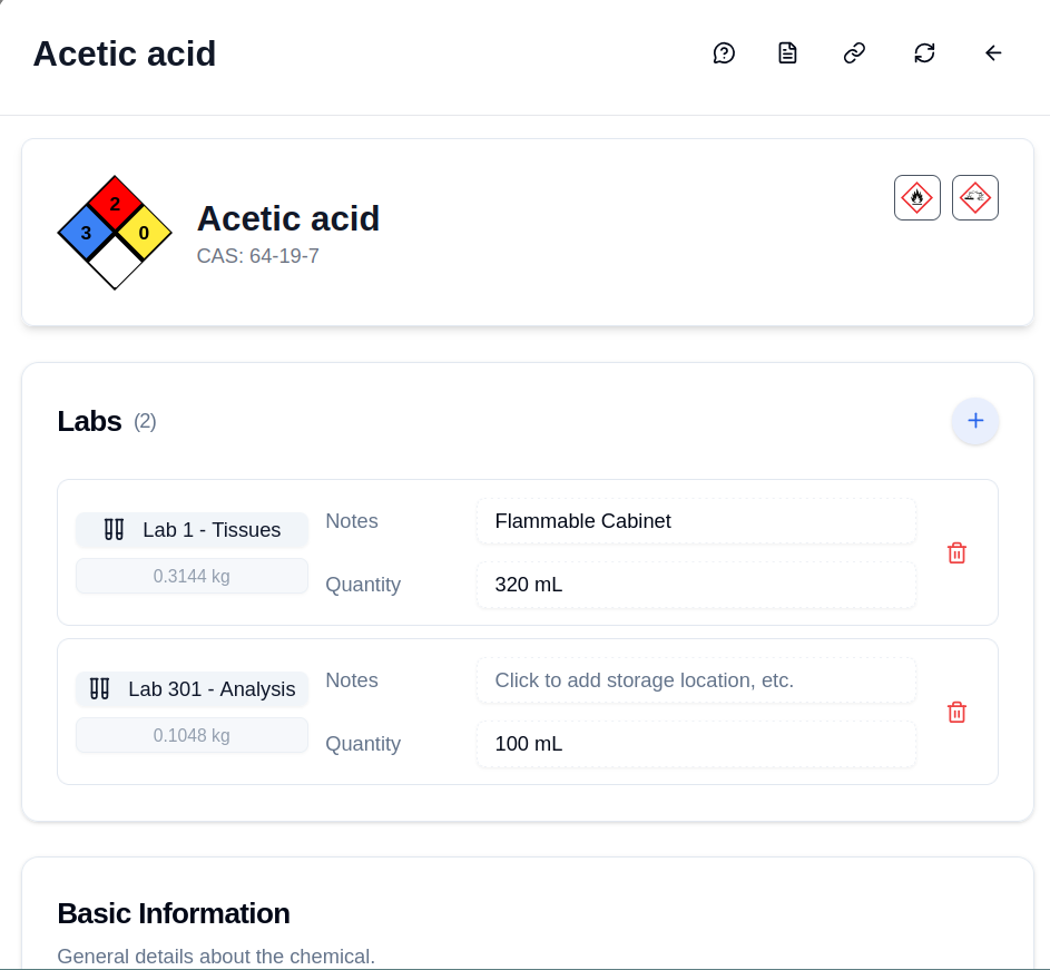 Chemical Detail Profile and Hazard Tracking