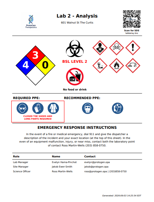 Automated Regulatory Laboratory Door Sheet